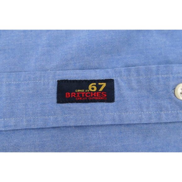 Vintage 90s Britches of Georgetowne Shirt Mens Medium Blue Chambray Button Down - Picture 7 of 11